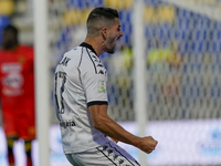 Antonio-Mirko Colak of Spezia Calcio celebrates after scoring during the Serie B match between SS Juve Stabia and Spezia Calcio at Stadio Ro...