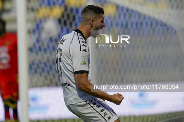 Antonio-Mirko Colak of Spezia Calcio celebrates after scoring during the Serie B match between SS Juve Stabia and Spezia Calcio at Stadio Ro...