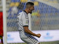 Antonio-Mirko Colak of Spezia Calcio celebrates after scoring during the Serie B match between SS Juve Stabia and Spezia Calcio at Stadio Ro...