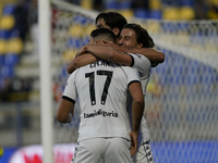 Antonio-Mirko Colak of Spezia Calcio celebrates with team mates after scoring during the Serie B match between SS Juve Stabia and Spezia Cal...