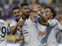 Antonio-Mirko Colak of Spezia Calcio celebrates with team mates after scoring during the Serie B match between SS Juve Stabia and Spezia Cal...