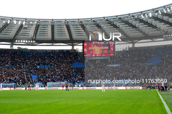 Supporters of AS Roma leave the Stadium during the Serie A Enilive match between AS Roma and Bologna FC at Stadio Olimpico on November 10, 2...