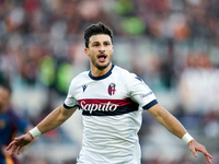 Riccardo Orsolini of Bologna FC celebrates after scoring second goal during the Serie A Enilive match between AS Roma and Bologna FC at Stad...