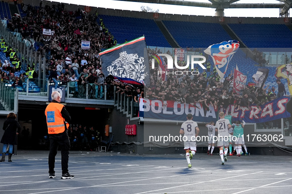 Riccardo Orsolini of Bologna FC celebrates after scoring second goal during the Serie A Enilive match between AS Roma and Bologna FC at Stad...