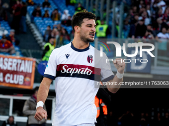 Riccardo Orsolini of Bologna FC celebrates after scoring second goal during the Serie A Enilive match between AS Roma and Bologna FC at Stad...