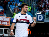 Riccardo Orsolini of Bologna FC celebrates after scoring second goal during the Serie A Enilive match between AS Roma and Bologna FC at Stad...