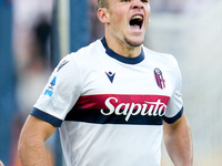 Thijs Dallinga of Bologna FC celebrates scoring third goal later disallowed by VAR during the Serie A Enilive match between AS Roma and Bolo...