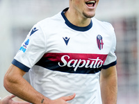 Thijs Dallinga of Bologna FC celebrates scoring third goal later disallowed by VAR during the Serie A Enilive match between AS Roma and Bolo...