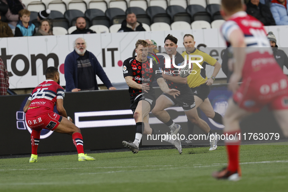 Alex Hearle of Newcastle Falcons passes during the Premiership Cup Pool A match between Newcastle Falcons and Doncaster Knights at Kingston...