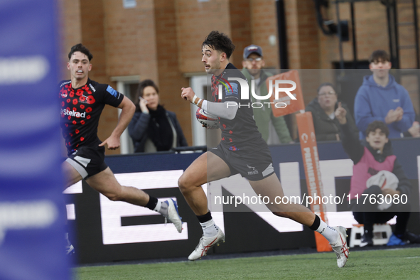 Ethan Grayson of Newcastle Falcons makes his way to the line during the Premiership Cup Pool A match between Newcastle Falcons and Doncaster...