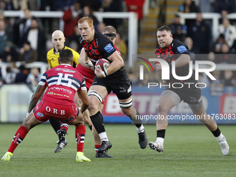 Philip van der Walt of Newcastle Falcons charges during the Premiership Cup Pool A match between Newcastle Falcons and Doncaster Knights at...