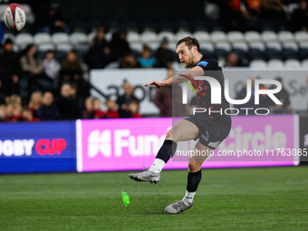 Brett Connon of Newcastle Falcons adds the extras during the Premiership Cup Pool A match between Newcastle Falcons and Doncaster Knights at...