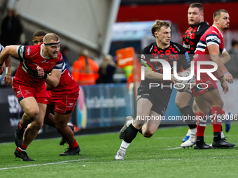 Alex Hearle of Newcastle Falcons plays during the Premiership Cup Pool A match between Newcastle Falcons and Doncaster Knights at Kingston P...