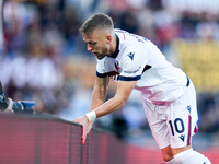 Jesper Karlsson of Bologna FC celebrates after scoring third goal during the Serie A Enilive match between AS Roma and Bologna FC at Stadio...