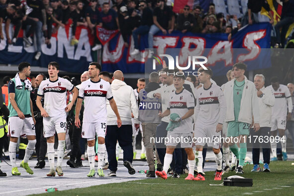 Bologna F.C. celebrates the victory during the 12th day of the Serie A Championship between A.S. Roma and Bologna F.C. at the Olympic Stadiu...