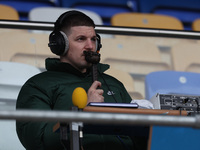 BBC Tees commentator Rob Law is present during the Vanarama National League match between York City and Hartlepool United at LNER Community...