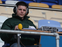 BBC Tees commentator Rob Law is present during the Vanarama National League match between York City and Hartlepool United at LNER Community...