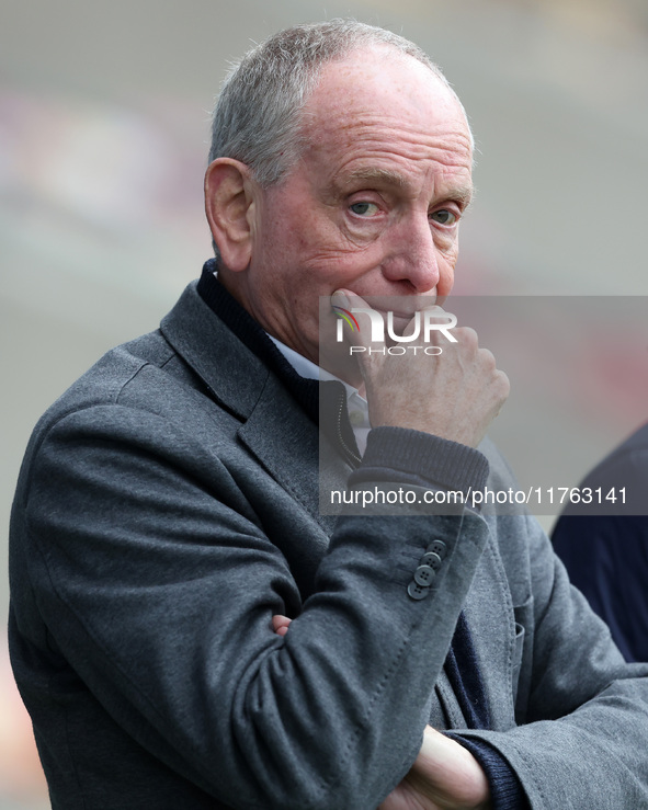 Hartlepool United manager Lennie Lawrence is present during the Vanarama National League match between York City and Hartlepool United at LN...