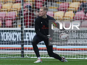 Brad Young of Hartlepool United warms up during the Vanarama National League match between York City and Hartlepool United at LNER Community...