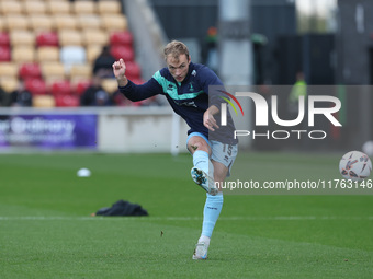 Greg Sloggett of Hartlepool United warms up during the Vanarama National League match between York City and Hartlepool United at LNER Commun...