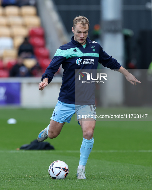 Greg Sloggett of Hartlepool United warms up during the Vanarama National League match between York City and Hartlepool United at LNER Commun...