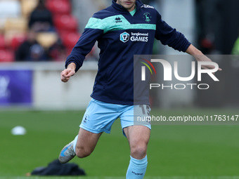 Greg Sloggett of Hartlepool United warms up during the Vanarama National League match between York City and Hartlepool United at LNER Commun...