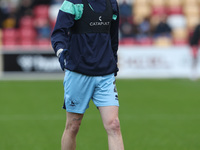 Daniel Dodds of Hartlepool United warms up during the Vanarama National League match between York City and Hartlepool United at LNER Communi...