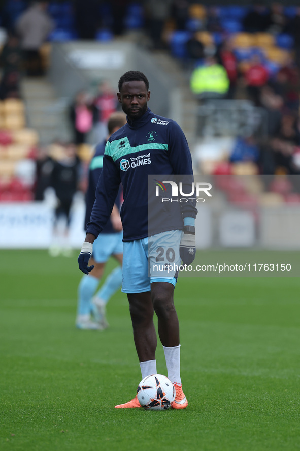 Mani Dieseruvwe warms up during the Vanarama National League match between York City and Hartlepool United at LNER Community Stadium in Monk...