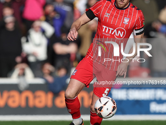 Callum Howe of York City is in action during the Vanarama National League match between York City and Hartlepool United at LNER Community St...