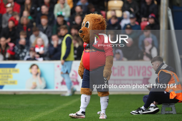 York City's mascot, Yorkie the Lion, appears during the Vanarama National League match between York City and Hartlepool United at LNER Commu...