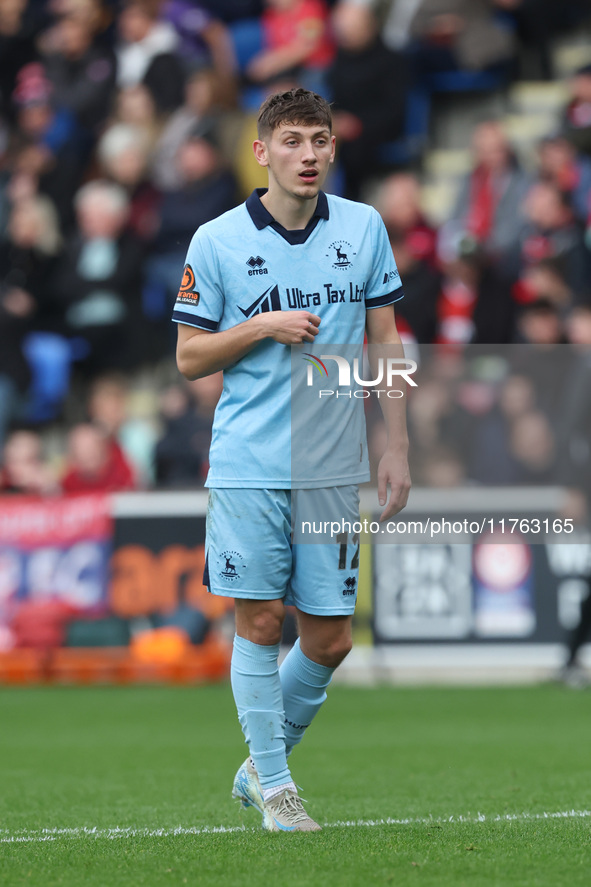 Joe Grey of Hartlepool United participates in the Vanarama National League match between York City and Hartlepool United at LNER Community S...