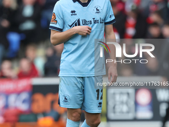 Joe Grey of Hartlepool United participates in the Vanarama National League match between York City and Hartlepool United at LNER Community S...