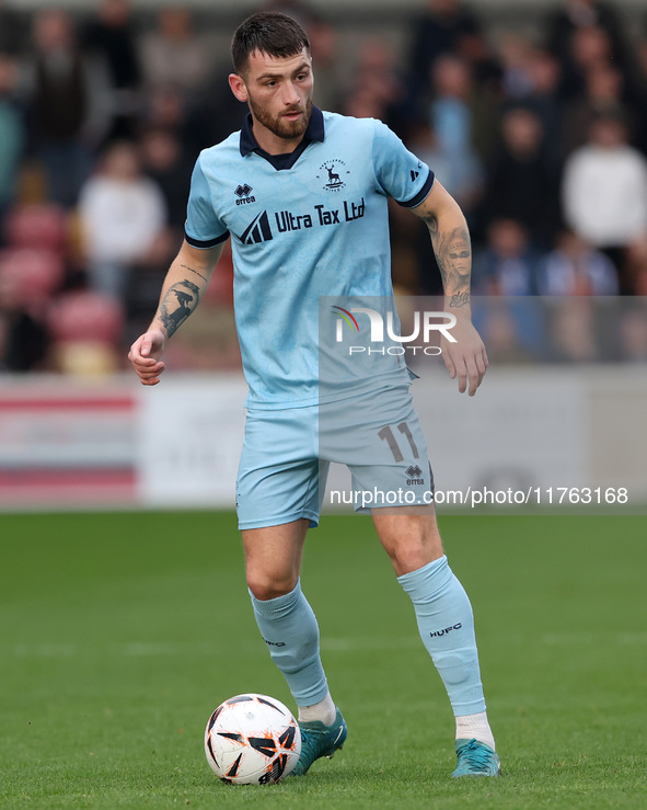 Luke Charman of Hartlepool United participates in the Vanarama National League match between York City and Hartlepool United at LNER Communi...