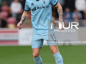 Luke Charman of Hartlepool United participates in the Vanarama National League match between York City and Hartlepool United at LNER Communi...