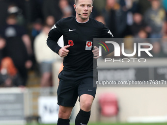 Match referee John Mulligan officiates during the Vanarama National League match between York City and Hartlepool United at LNER Community S...