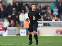 Match referee John Mulligan officiates during the Vanarama National League match between York City and Hartlepool United at LNER Community S...