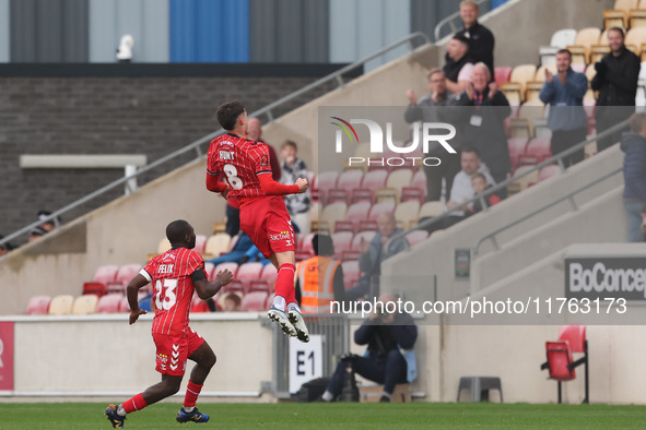 Alex Hunt celebrates after scoring York City's second goal during the Vanarama National League match between York City and Hartlepool United...