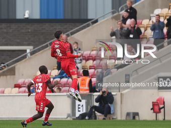 Alex Hunt celebrates after scoring York City's second goal during the Vanarama National League match between York City and Hartlepool United...