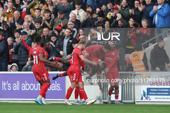 Alex Hunt celebrates after scoring York City's second goal during the Vanarama National League match between York City and Hartlepool United...