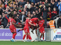 Alex Hunt celebrates after scoring York City's second goal during the Vanarama National League match between York City and Hartlepool United...