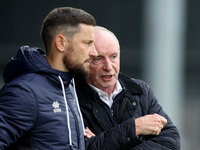 Hartlepool United manager Lennie Lawrence discusses with Hartlepool United's Head Coach Anthony Limbrick during the Vanarama National League...