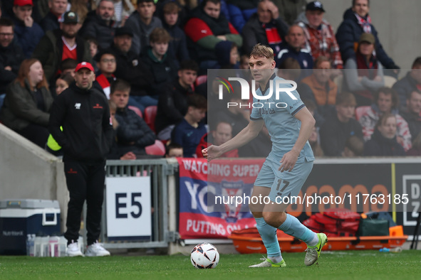 Billy Sass-Davies of Hartlepool United participates in the Vanarama National League match between York City and Hartlepool United at LNER Co...