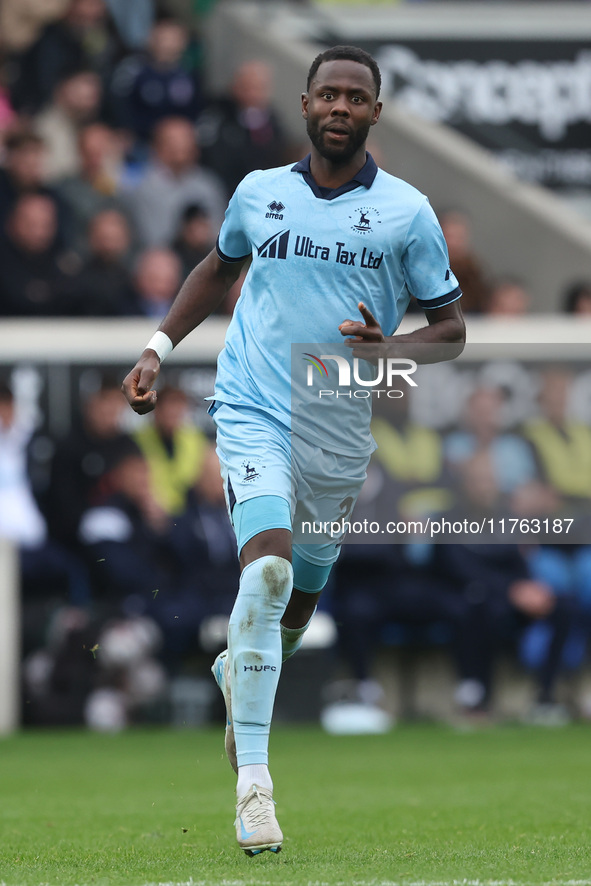 Mani Dieseruvwe of Hartlepool United participates in the Vanarama National League match between York City and Hartlepool United at LNER Comm...