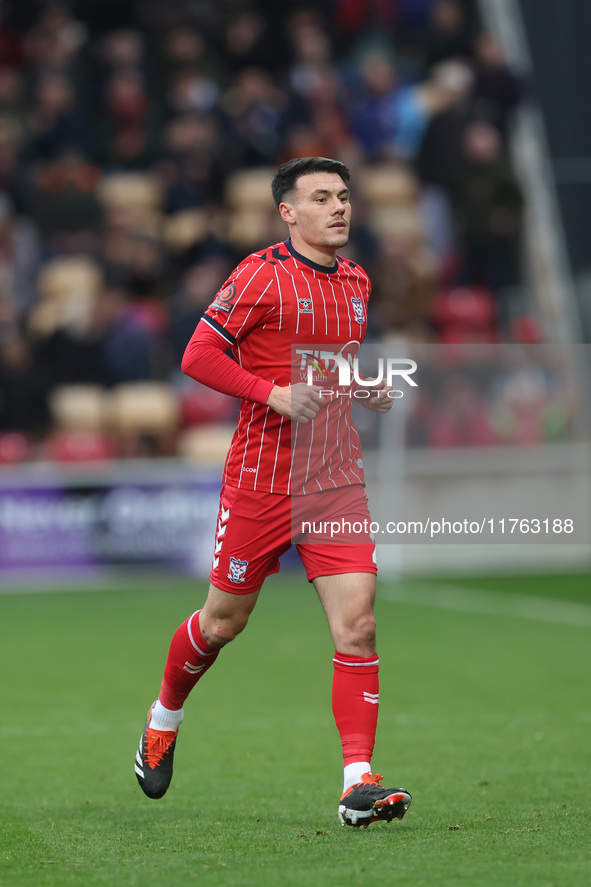 Ryan Fallowfield of York City participates in the Vanarama National League match between York City and Hartlepool United at LNER Community S...