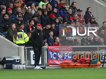 York City manager Adam Hinshelwood is present during the Vanarama National League match between York City and Hartlepool United at LNER Comm...