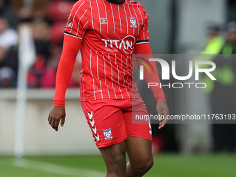 Dipo Akinyemi of York City plays during the Vanarama National League match between York City and Hartlepool United at LNER Community Stadium...