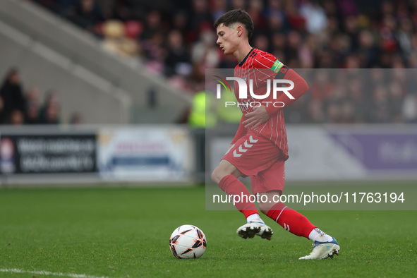 Alex Hunt of York City plays during the Vanarama National League match between York City and Hartlepool United at LNER Community Stadium in...