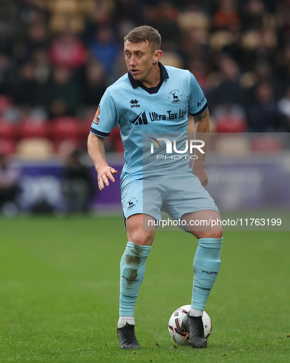 David Ferguson of Hartlepool United is in action during the Vanarama National League match between York City and Hartlepool United at LNER C...