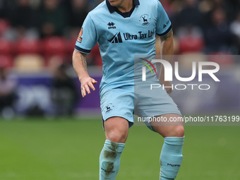 David Ferguson of Hartlepool United is in action during the Vanarama National League match between York City and Hartlepool United at LNER C...