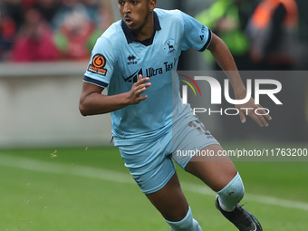 Roshaun Mathurin of Hartlepool United is in action during the Vanarama National League match between York City and Hartlepool United at LNER...